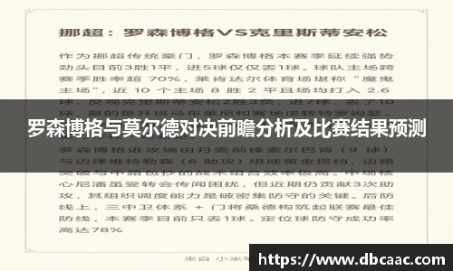 罗森博格与莫尔德对决前瞻分析及比赛结果预测